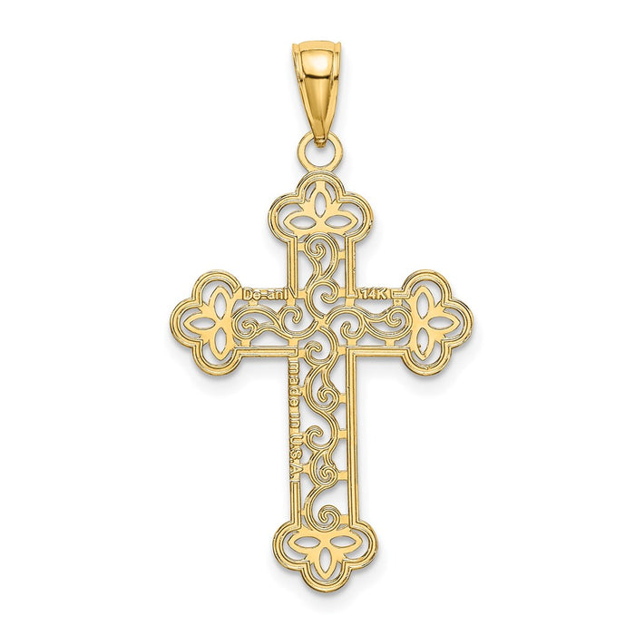 Million Charms 14K Yellow Gold Themed Textured & Beaded Edge Relgious Cross Charm