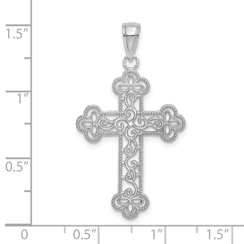 Million Charms 14K White Gold Themed Textured & Beaded Edge Charm
