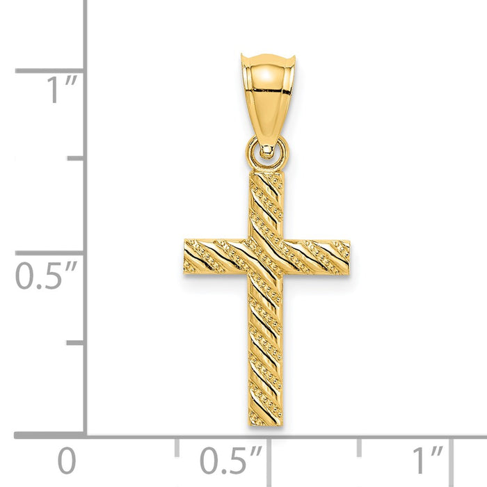 Million Charms 14K Yellow Gold Themed Beaded, Polished Relgious Cross Charm