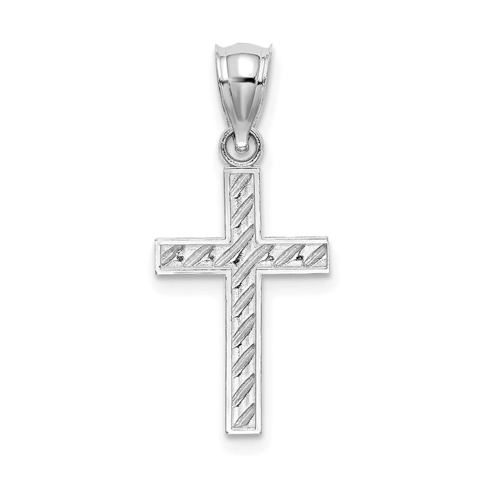 Million Charms 14K White Gold Themed Beaded, Polished Relgious Cross Charm