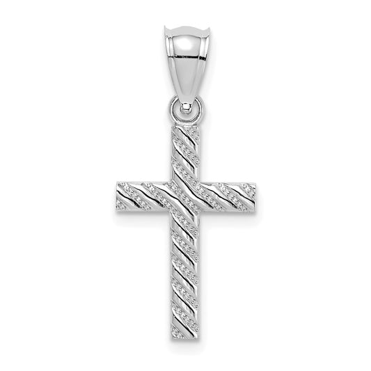 Million Charms 14K White Gold Themed Beaded, Polished Relgious Cross Charm