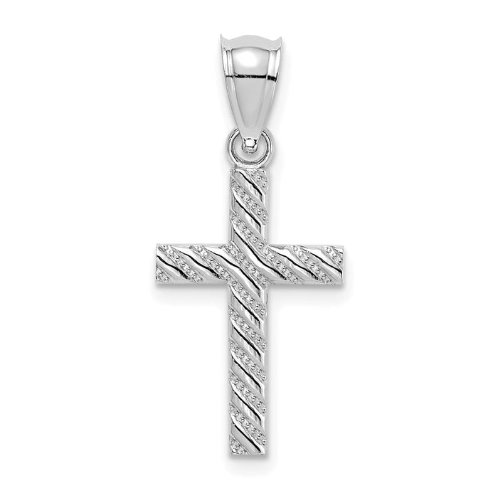 Million Charms 14K White Gold Themed Beaded, Polished Relgious Cross Charm