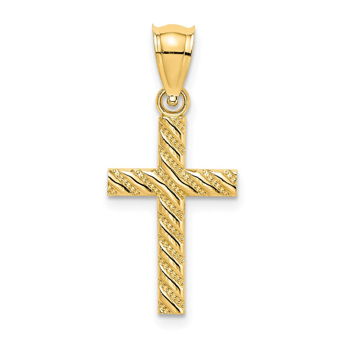 Million Charms 14K Yellow Gold Themed Beaded, Polished Relgious Cross Charm