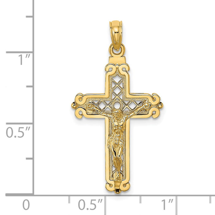 Million Charms 14K Yellow Gold Themed Fancy Relgious Crucifix Charm