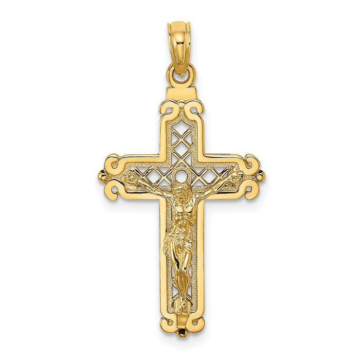 Million Charms 14K Yellow Gold Themed Fancy Relgious Crucifix Charm