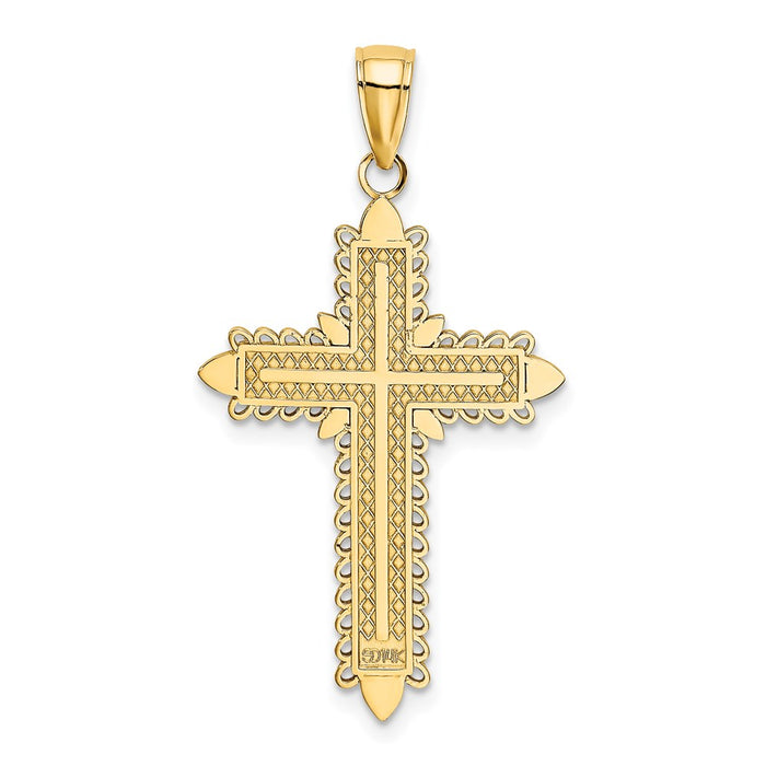 Million Charms 14K Yellow Gold Themed With Lace Border Relgious Cross Charm