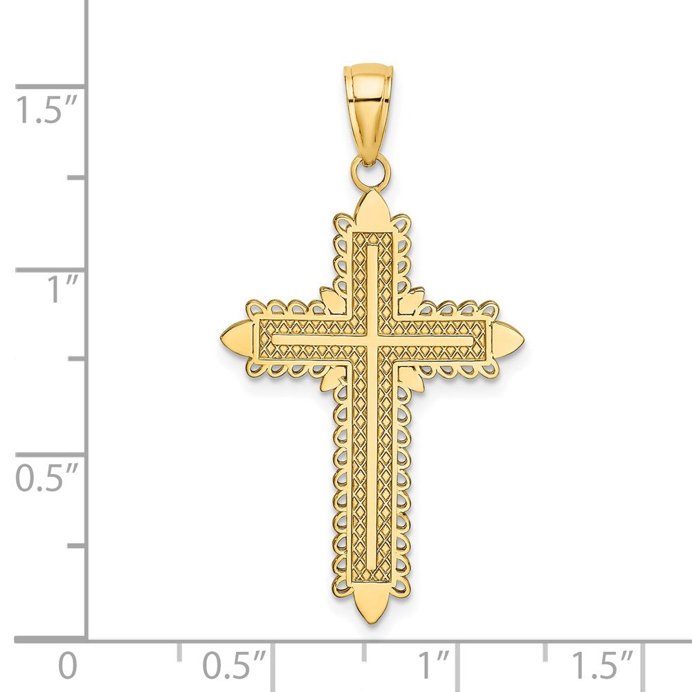 Million Charms 14K Yellow Gold Themed With Lace Border Relgious Cross Charm