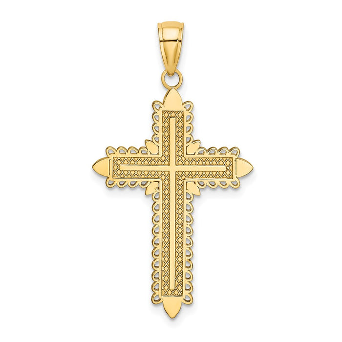 Million Charms 14K Yellow Gold Themed With Lace Border Relgious Cross Charm