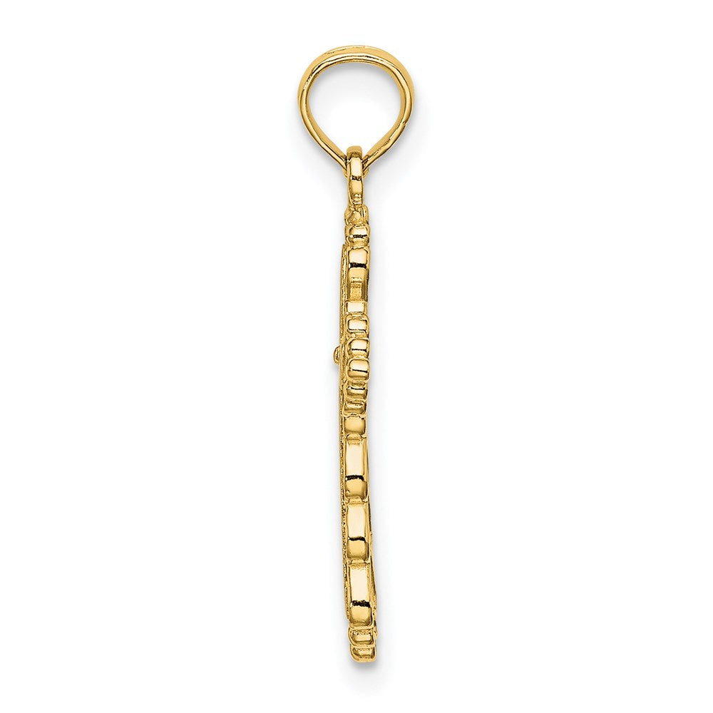 Million Charms 14K Yellow Gold Themed Scalloped Relgious Cross With Cut-Out Center Charm