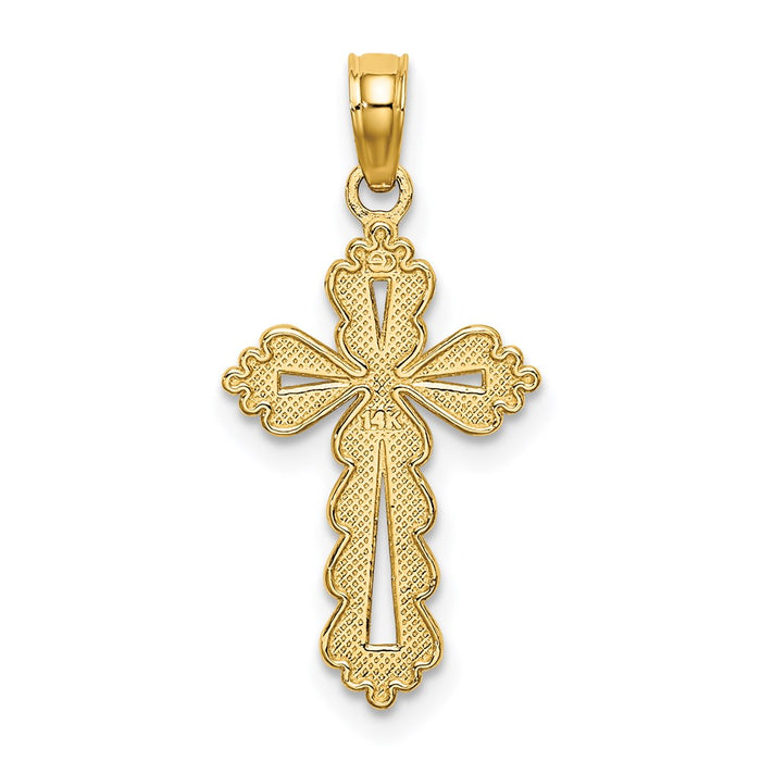 Million Charms 14K Yellow Gold Themed Scalloped Relgious Cross With Cut-Out Center Charm