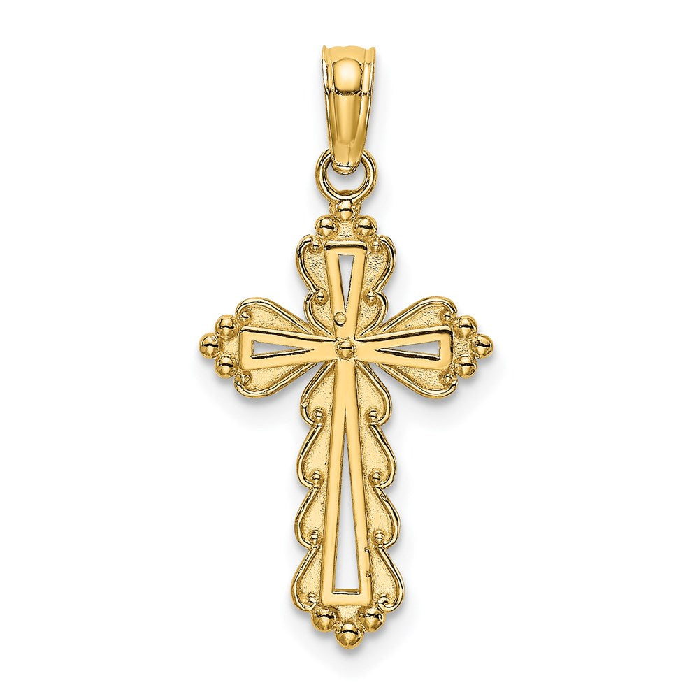 Million Charms 14K Yellow Gold Themed Scalloped Relgious Cross With Cut-Out Center Charm