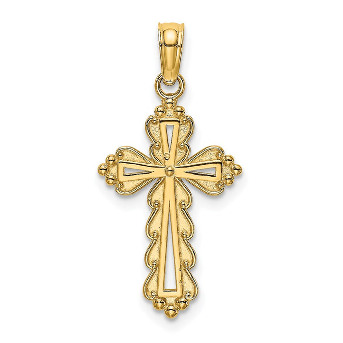 Million Charms 14K Yellow Gold Themed Scalloped Relgious Cross With Cut-Out Center Charm