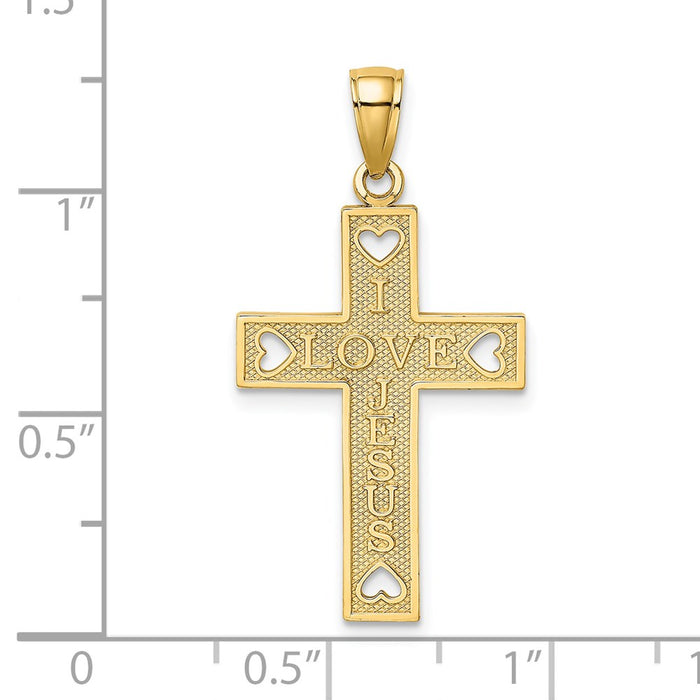 Million Charms 14K Yellow Gold Themed I Love Jesus Relgious Cross With Hearts Charm