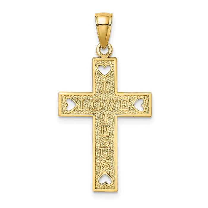 Million Charms 14K Yellow Gold Themed I Love Jesus Relgious Cross With Hearts Charm