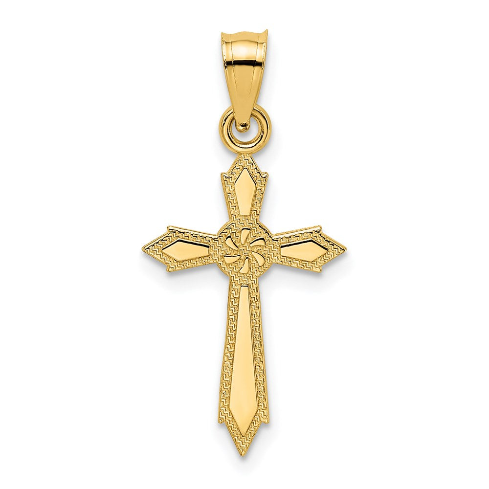 Million Charms 14K Yellow Gold Themed With Engraved Edges Relgious Cross Charm