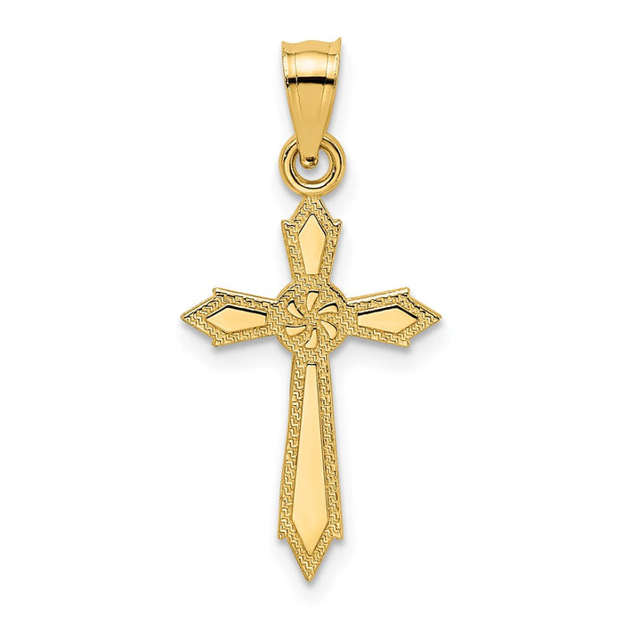 Million Charms 14K Yellow Gold Themed With Engraved Edges Relgious Cross Charm