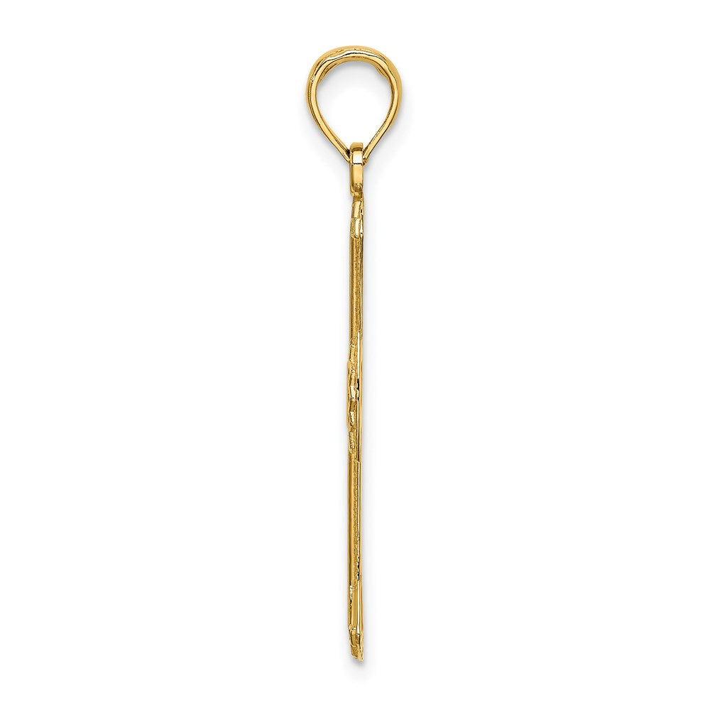 Million Charms 14K Yellow Gold Themed Textured, Cut-Out Relgious Cross Charm