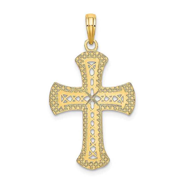 Million Charms 14K Yellow Gold Themed Textured, Cut-Out Relgious Cross Charm