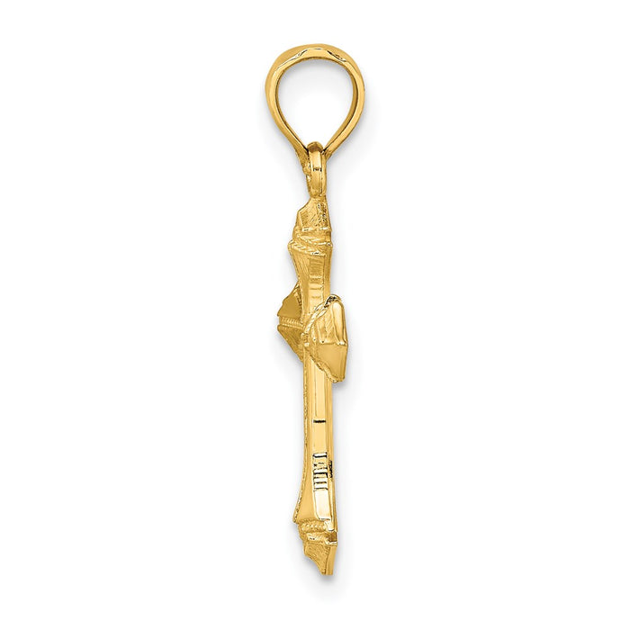 Million Charms 14K Yellow Gold Themed Textured With Arrow Ends Relgious Cross Charm