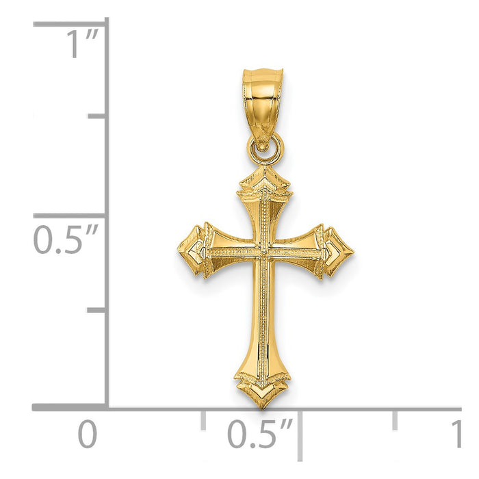 Million Charms 14K Yellow Gold Themed Textured With Arrow Ends Relgious Cross Charm