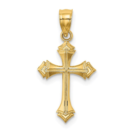 Million Charms 14K Yellow Gold Themed Textured With Arrow Ends Relgious Cross Charm