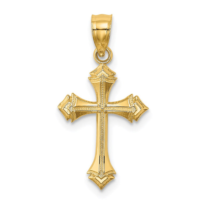 Million Charms 14K Yellow Gold Themed Textured With Arrow Ends Relgious Cross Charm