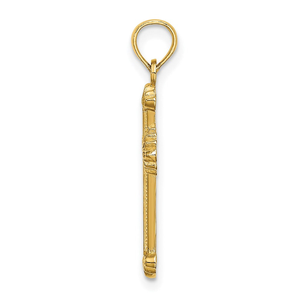 Million Charms 14K Yellow Gold Themed Textured Leaves On Edges Relgious Cross Charm