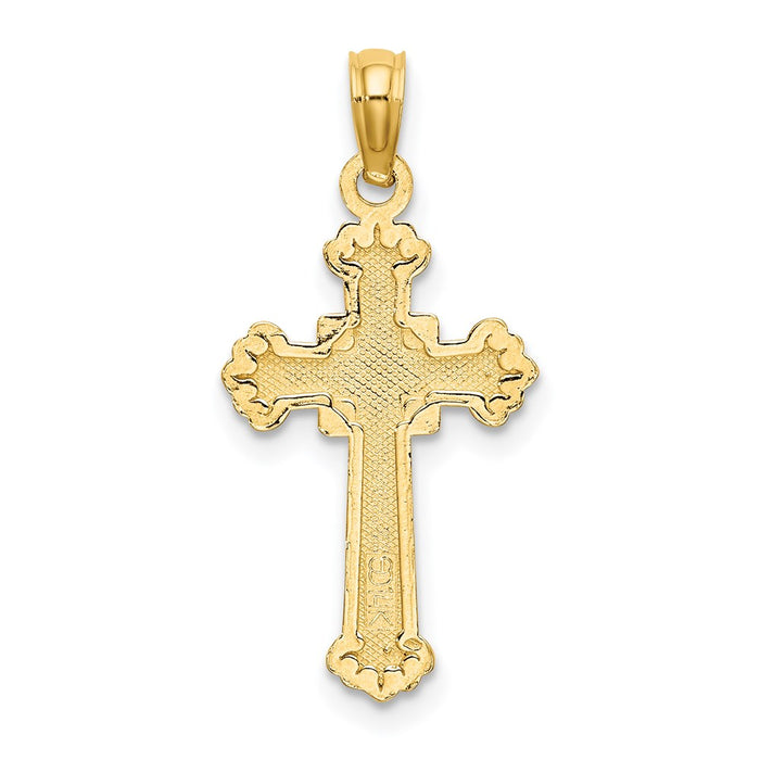 Million Charms 14K Yellow Gold Themed Textured Leaves On Edges Relgious Cross Charm