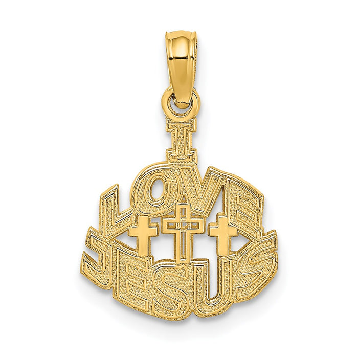 Million Charms 14K Yellow Gold Themed I Love Jesus Relgious Cross Charm