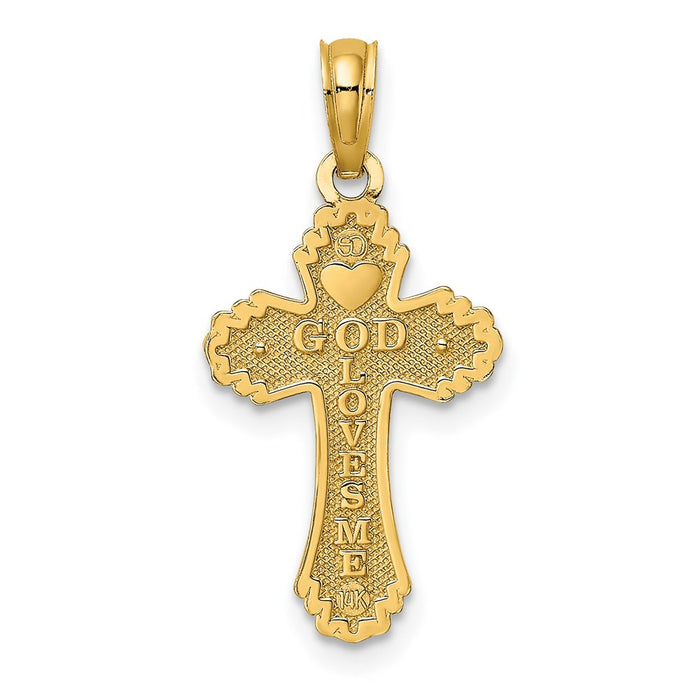 Million Charms 14K Yellow Gold Themed 3-D Gold Themed Loves Me Reversible Small Relgious Crucifix Charm