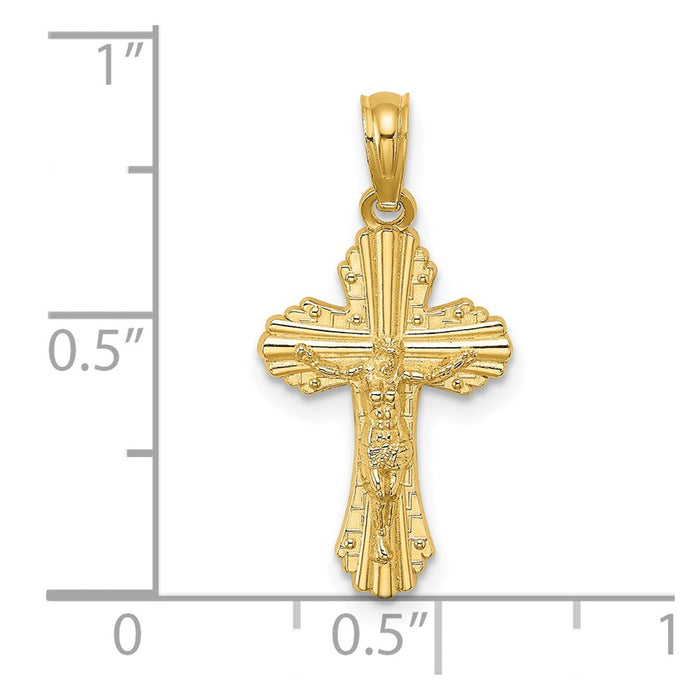 Million Charms 14K Yellow Gold Themed 3-D Gold Themed Loves Me Reversible Small Relgious Crucifix Charm