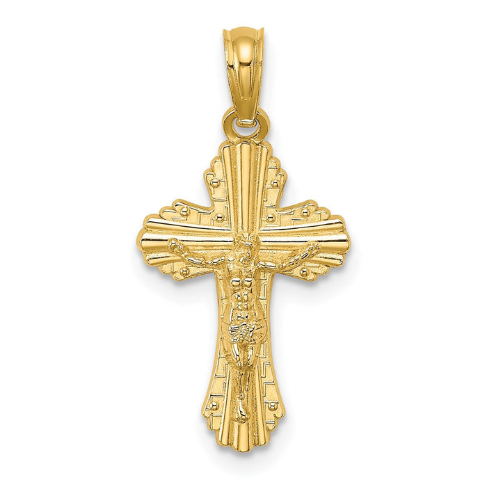 Million Charms 14K Yellow Gold Themed 3-D Gold Themed Loves Me Reversible Small Relgious Crucifix Charm