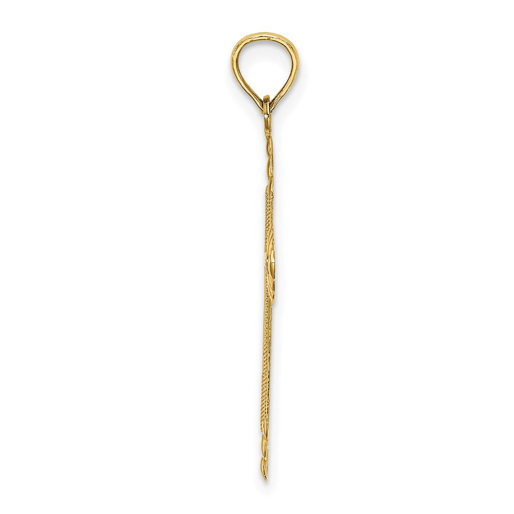 Million Charms 14K Yellow Gold Themed Diamond-Cut With Arrow Relgious Cross Charm