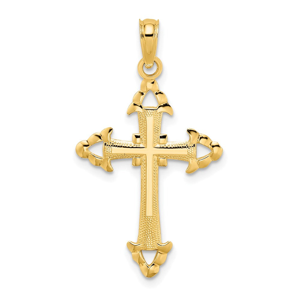 Million Charms 14K Yellow Gold Themed Diamond-Cut With Arrow Relgious Cross Charm