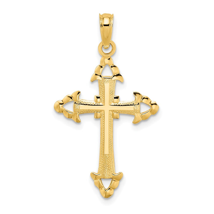 Million Charms 14K Yellow Gold Themed Diamond-Cut With Arrow Relgious Cross Charm