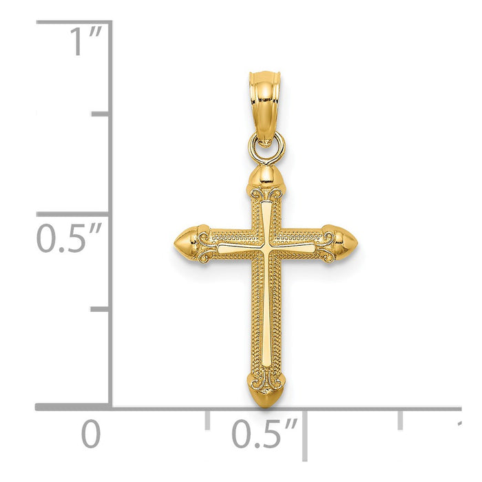 Million Charms 14K Yellow Gold Themed Polished With Scroll Design Relgious Cross Charm