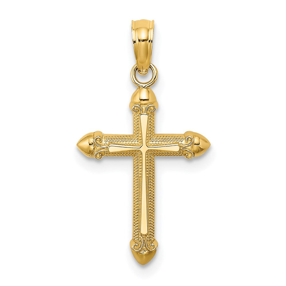 Million Charms 14K Yellow Gold Themed Polished With Scroll Design Relgious Cross Charm