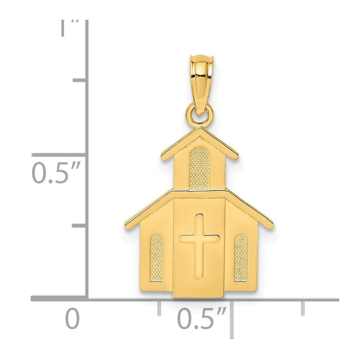 Million Charms 14K Yellow Gold Themed Church With Relgious Cross On Door Charm
