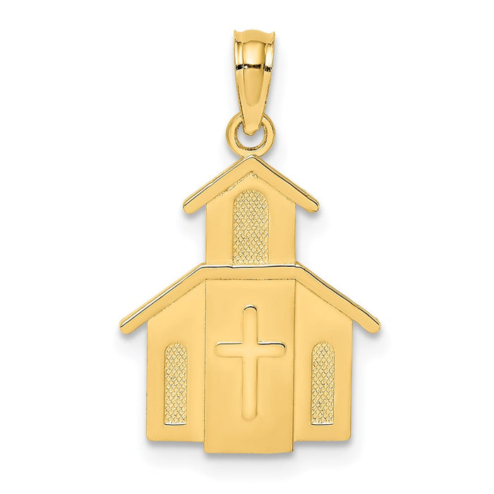 Million Charms 14K Yellow Gold Themed Church With Relgious Cross On Door Charm
