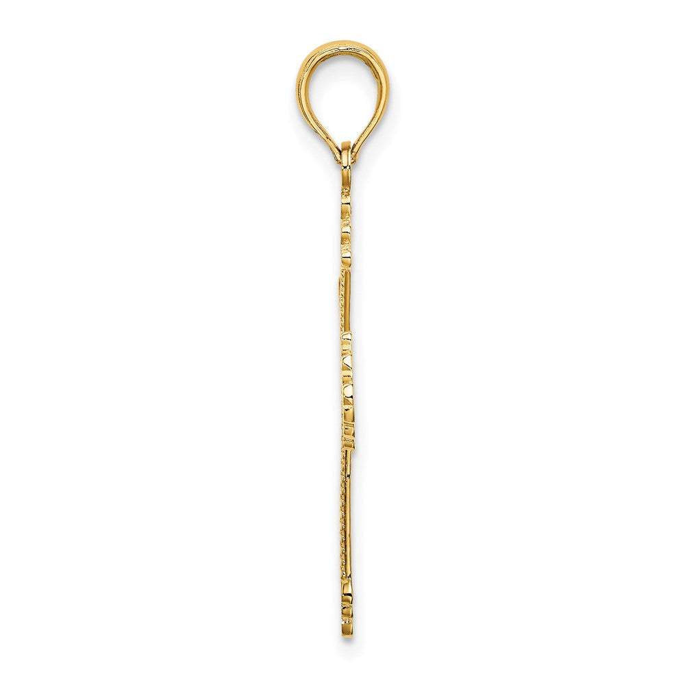 Million Charms 14K Yellow Gold Themed Relgious Cross With Heart Center Charm