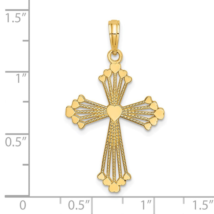 Million Charms 14K Yellow Gold Themed Relgious Cross With Heart Center Charm