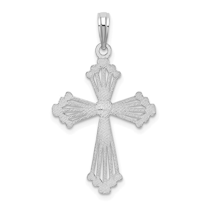 Million Charms 14K White Gold Themed Relgious Cross With Heart Center Charm