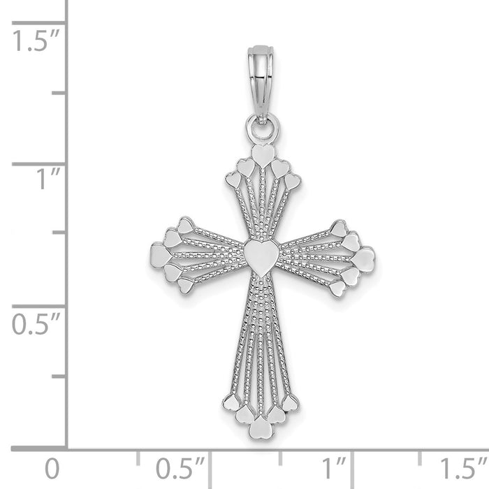 Million Charms 14K White Gold Themed Relgious Cross With Heart Center Charm