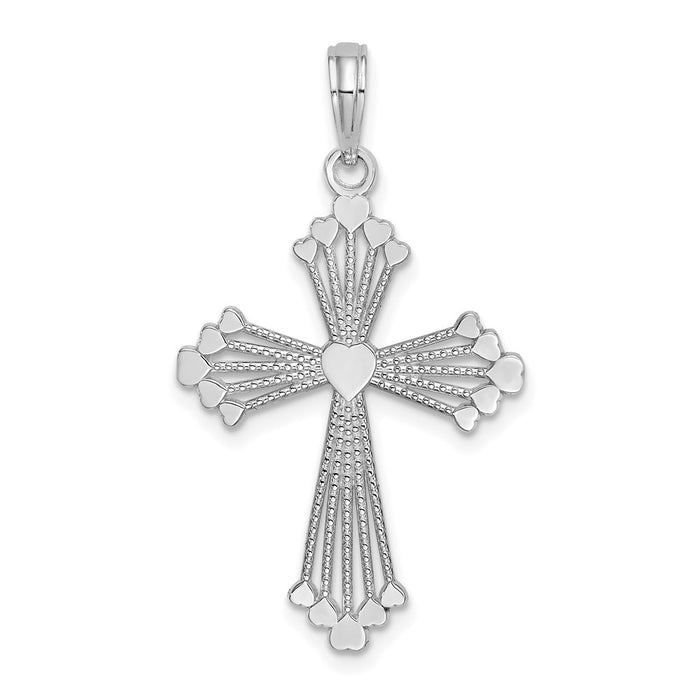 Million Charms 14K White Gold Themed Relgious Cross With Heart Center Charm