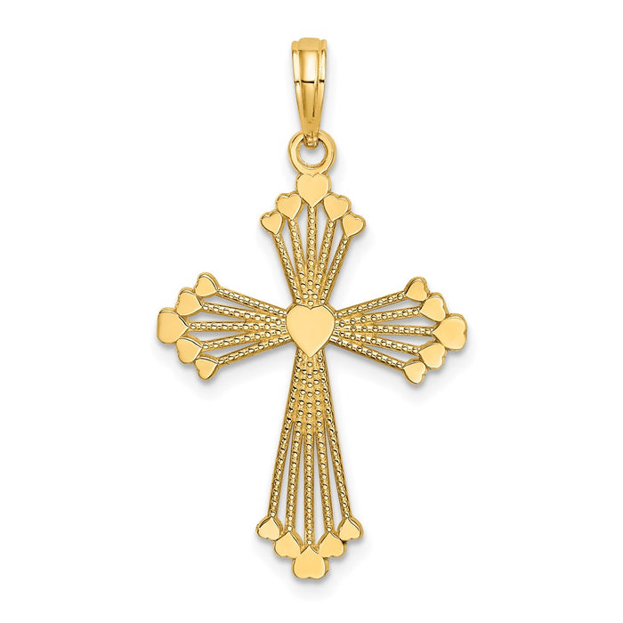 Million Charms 14K Yellow Gold Themed Relgious Cross With Heart Center Charm