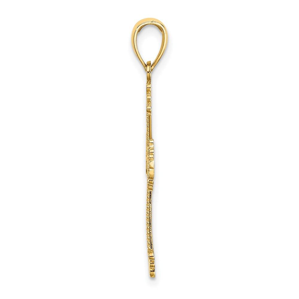 Million Charms 14K Yellow Gold Themed Diamond-Cut & Cut-Out Stripes With Heart In Center Relgious Cross Charm