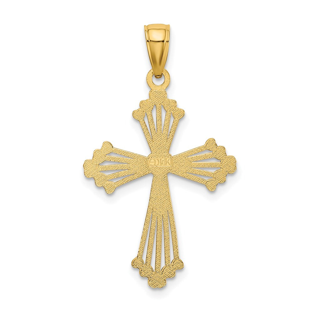 Million Charms 14K Yellow Gold Themed Diamond-Cut & Cut-Out Stripes With Heart In Center Relgious Cross Charm