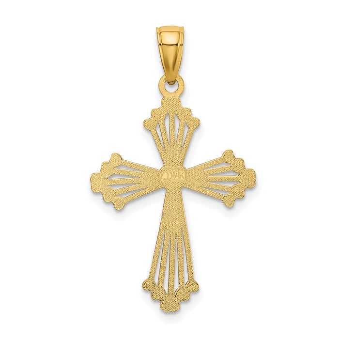 Million Charms 14K Yellow Gold Themed Diamond-Cut & Cut-Out Stripes With Heart In Center Relgious Cross Charm