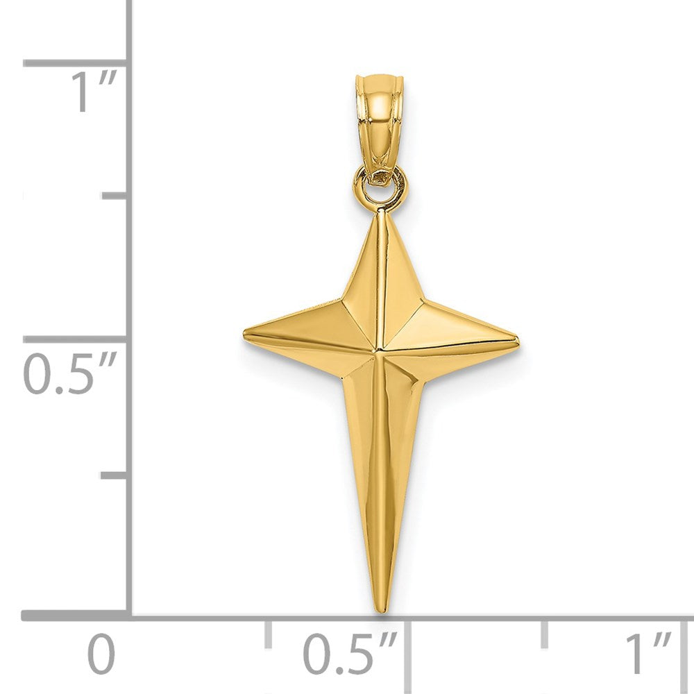 Million Charms 14K Yellow Gold Themed 2-D Polished Triangle Tipped Relgious Cross Charm