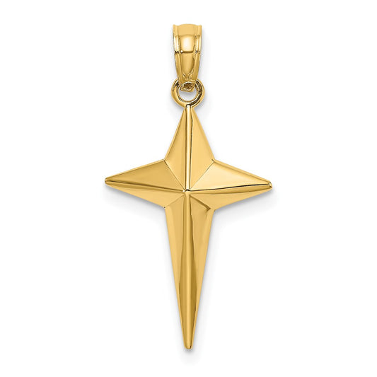 Million Charms 14K Yellow Gold Themed 2-D Polished Triangle Tipped Relgious Cross Charm